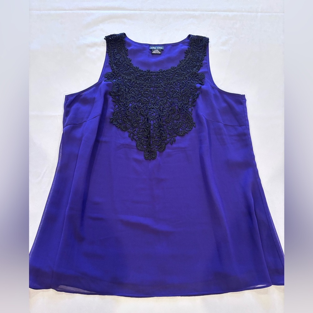 City Chic Purple Top with Black Lace Accent